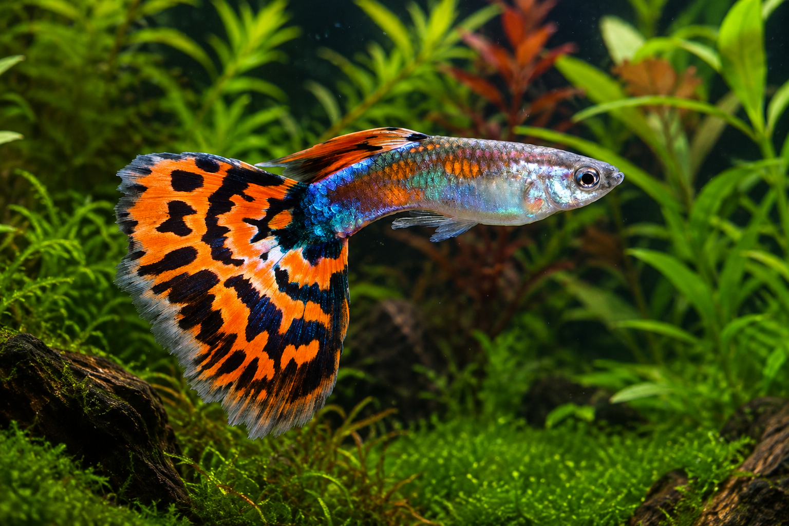 Red Mosaic male guppy